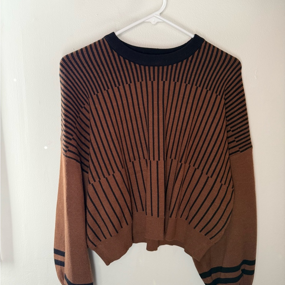 Brown and Black Striped Balloon sleeve Sweater